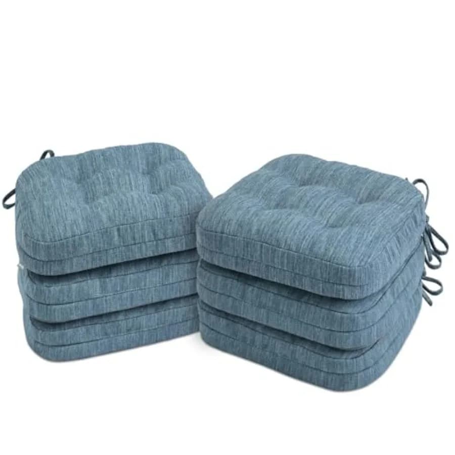 Dining Chair Cushions Set of 6, Dual-Layer Memory Foam Kitchen Chair Cushions, Patented Design Seat Pads with Ties, 16.5 x 16.5