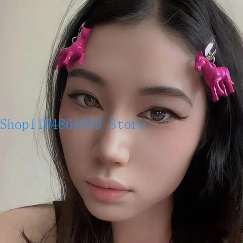 652F Cavallo Forcina femminile Y2K Stile Ragazza fresca Clip Frangia laterale Fermacapelli Alla Copricapo