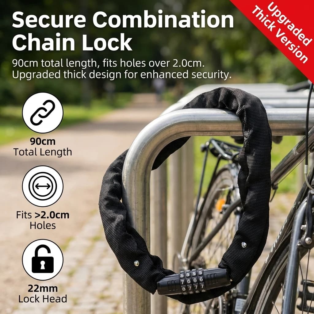 Lucchetto a catena per bicicletta, lucchetto antifurto in acciaio al manganese ad alta resistenza per moto, bici elettriche, mountain bike, accessori di sicurezza per biciclette