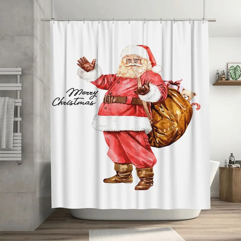 Tuniu Festivo Babbo Natale Decorazioni per il bagno Affascinante tenda da doccia natalizia Simpatico rivestimento per vasca per le vacanze Accento stravagante per la casa delle vacanze