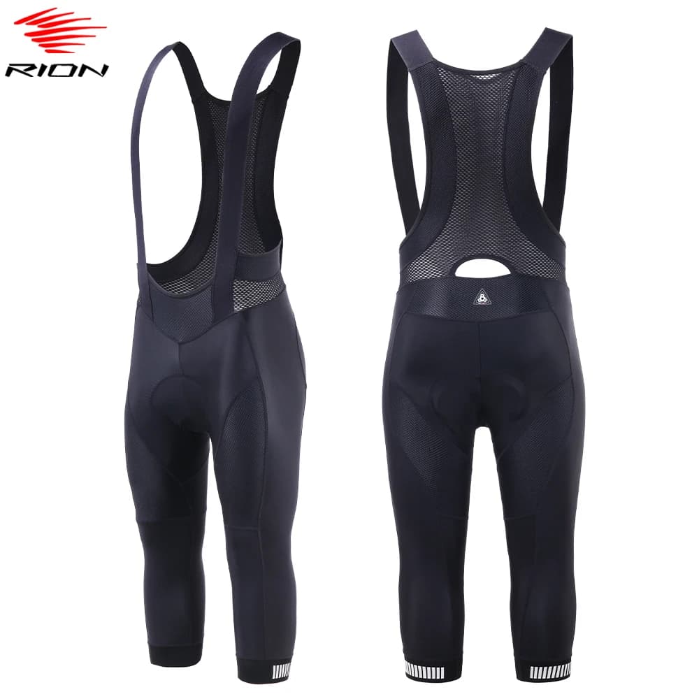 RION Men's Shorts with Cycling Braces 3/4 Cycling Trousers MTB Cycling Trousers Road Bike Clothing Riding Bretelles 5 Hours Pad Long Distance Reflective