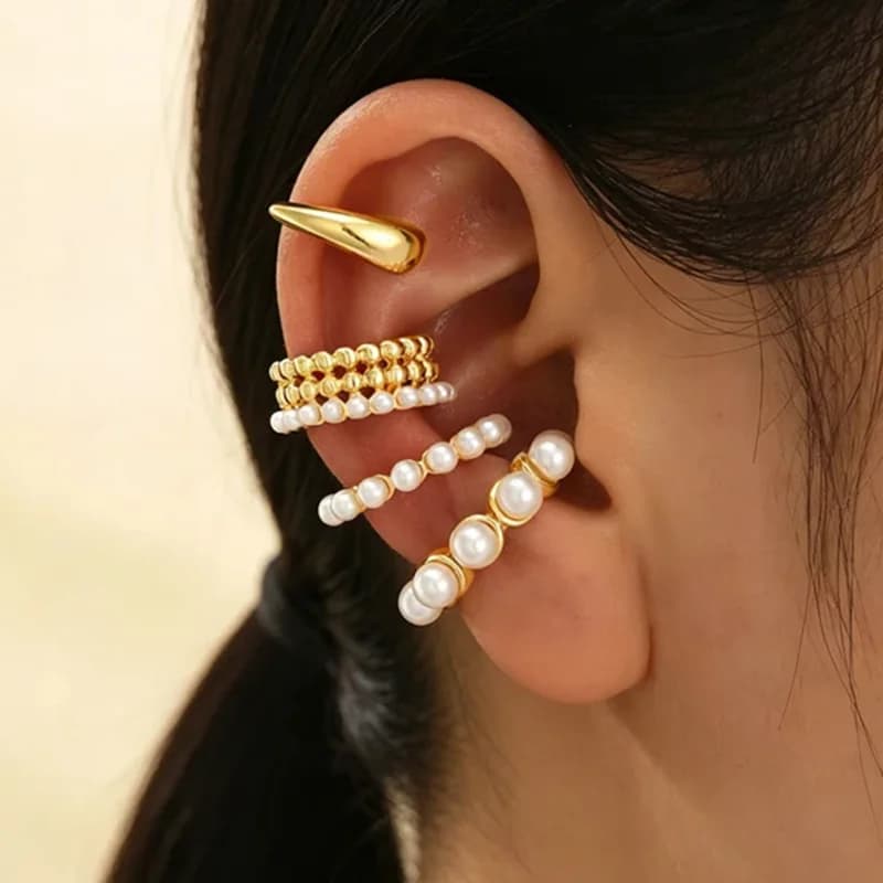 4 Pezzi Orecchini a Clip con Perle Imitate a Goccia, Stile Vintage Esagerato, per Donna, Ideali per Vacanze, Appuntamenti, Feste, Regalo Gioiello Quotidiano