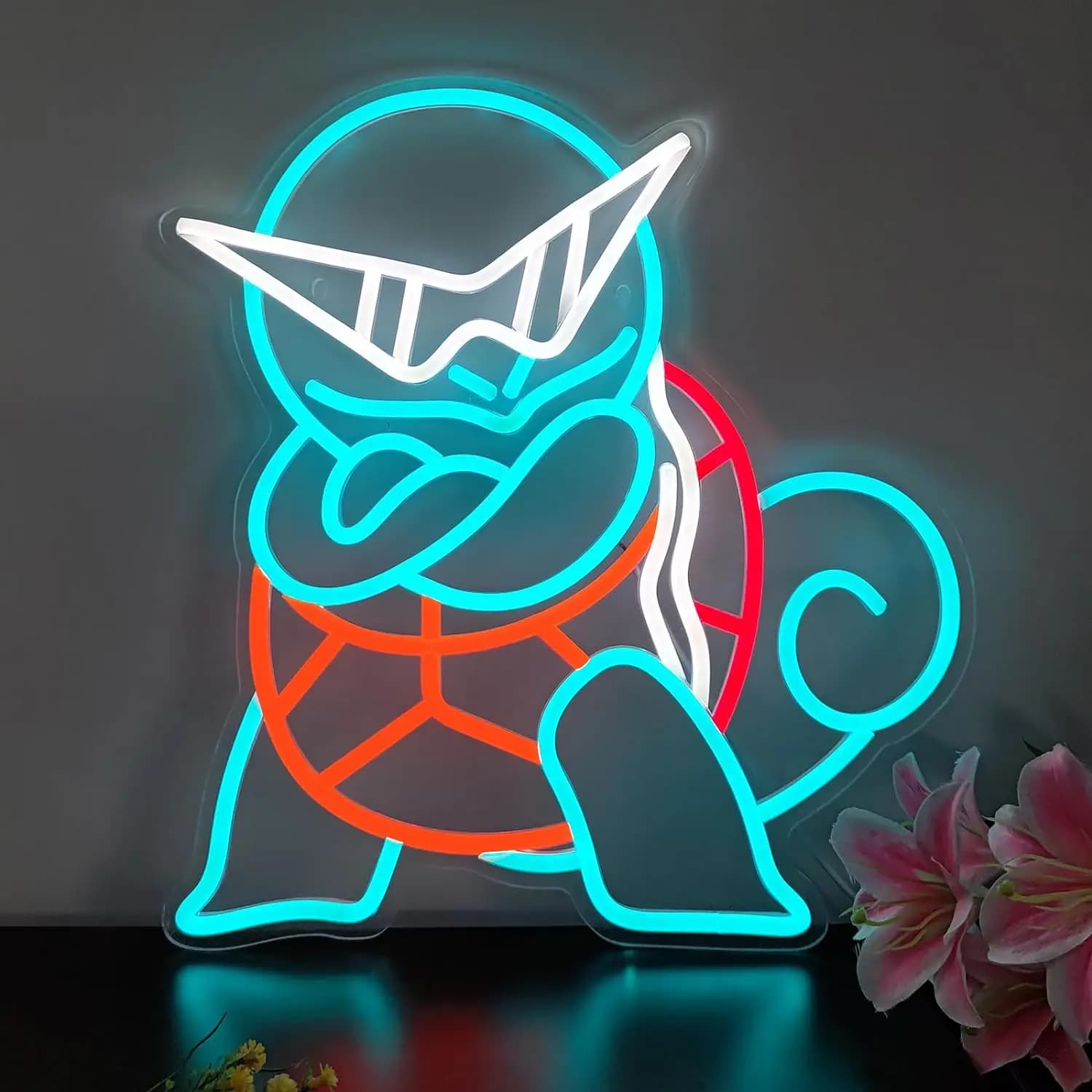 Insegna al Neon LED Pokemon Squirtle, Luce al Neon da Parete USB Dimmerabile, Luminosità Blu Fredda per Sala Giochi, Camera da Letto Anime, Regalo per Fan