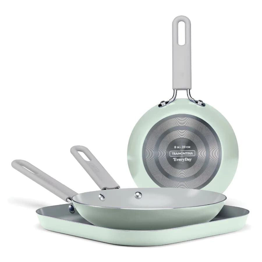 Set di 3 Padelle/Piastra in Ceramica per Uso Quotidiano, Verde