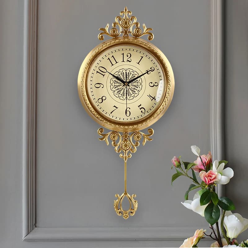 Orologio da Parete in Ottone Moderno, Orologio di Lusso Estetico Grande con Pendolo, Orologi Minimalisti Silenziosi ed Eleganti per Soggiorno