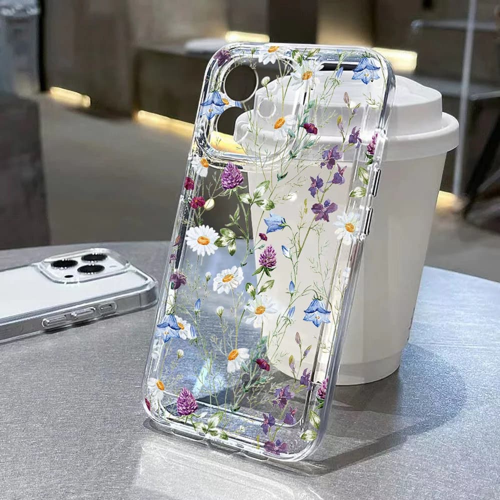 Custodia fiore in silicone per Samsung Galaxy S25 S24 Ultra S23 S22 S21 FE A56 A55 A36 A35 A54 A52 A53 A15 A16 A06 A26 A25 Cover trasparente