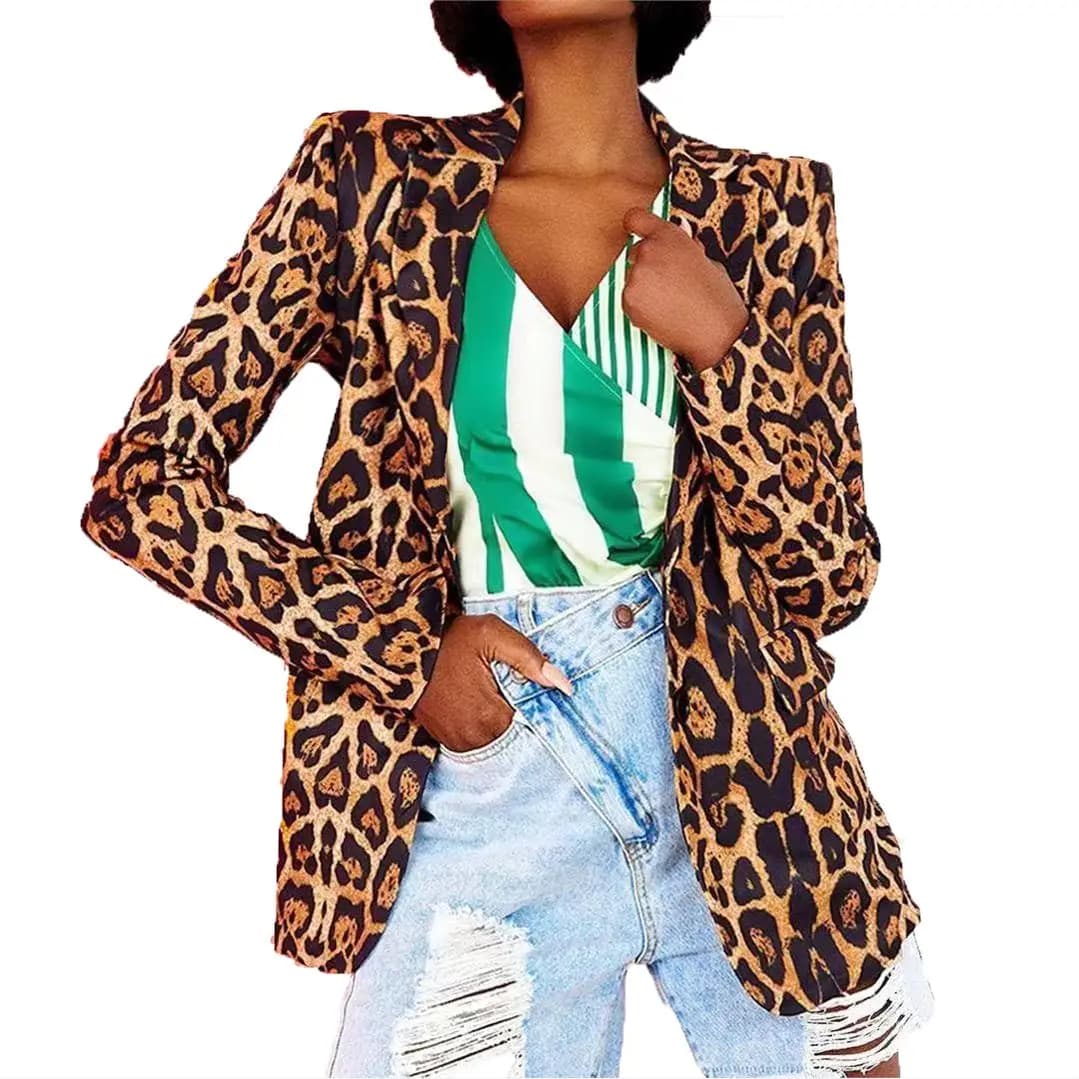 Spring Autumn Women's Printed Long Sleeve Casual Suit Jacket Button up Polyester Commute Style Fashionable Coat