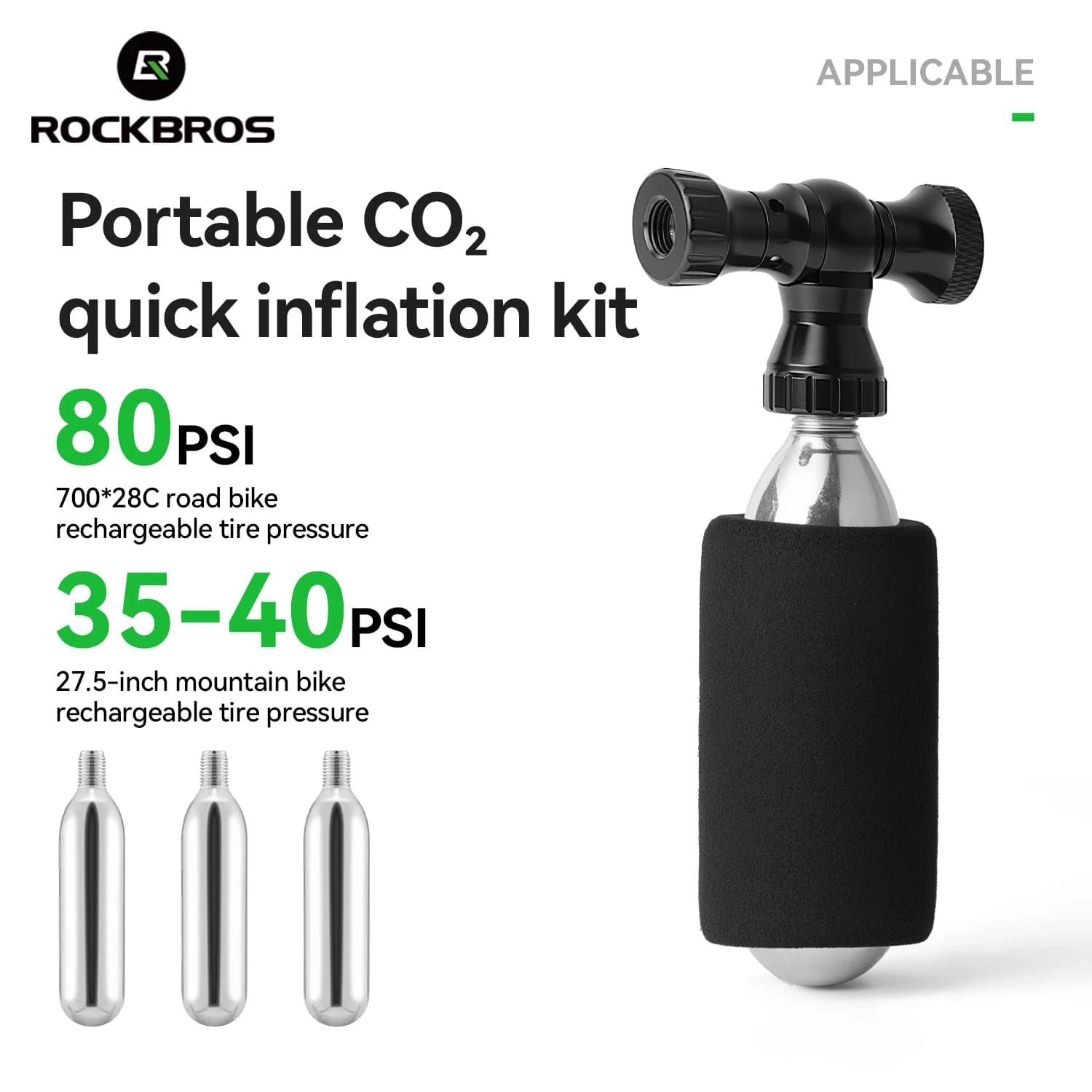 ROCKBROS Mini pompa CO2 per bicicletta Kit di gonfiaggio rapido ad alta pressione Gonfiatore d'aria per pneumatici in lega di alluminio Accessori per bici portatili
