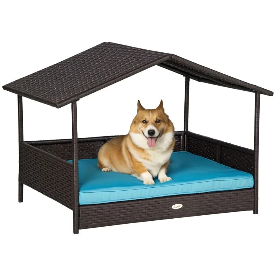 Letto per cani in vimini per animali domestici per mobili in rattan per interni ed esterni con cuscino