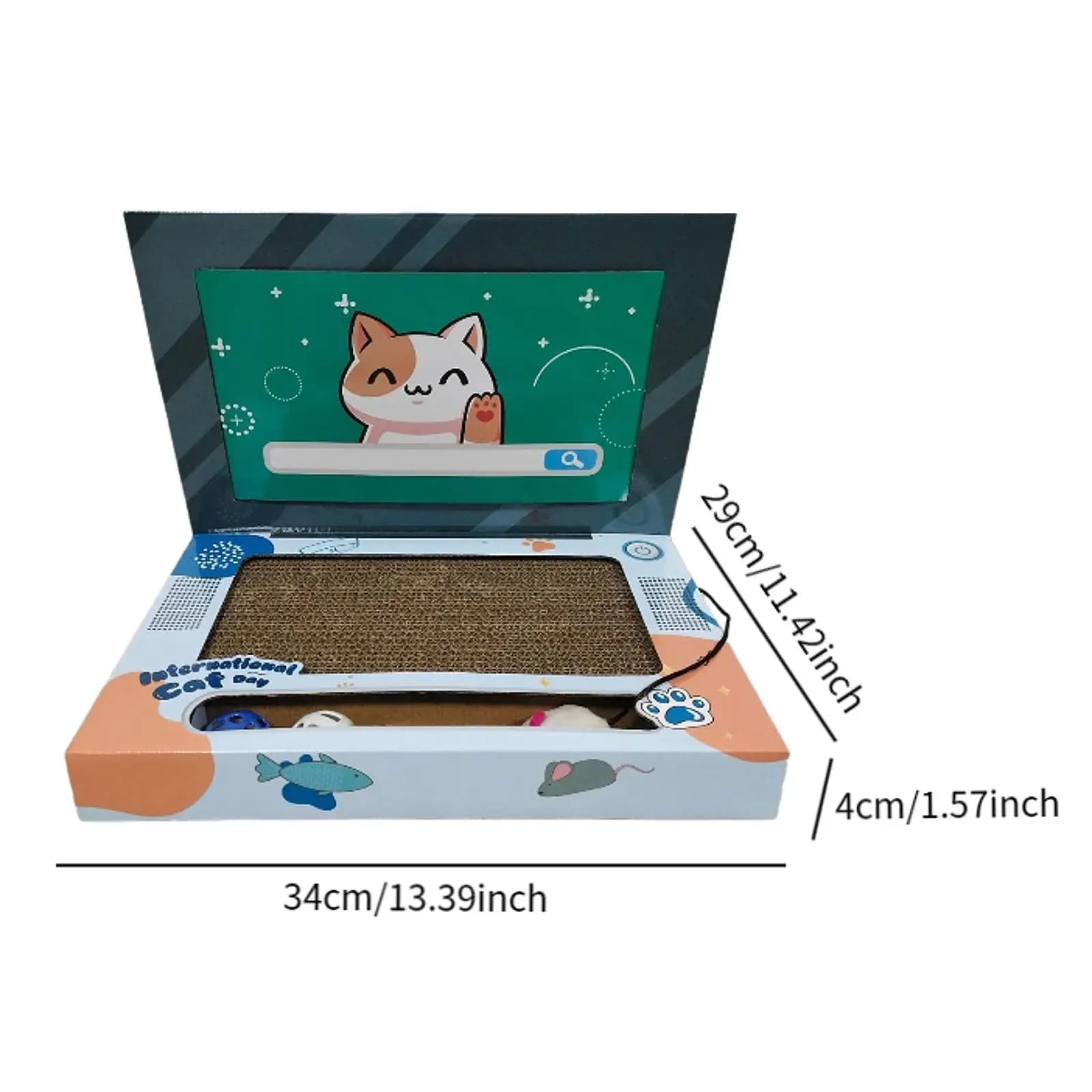 Mini Cat Laptop Cat Scratcher Board with Interactive Mouse Toy Cardboard Scratcher for Indoor Cat Sofa Guard
