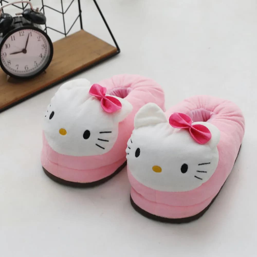 Sanrio Hello Kitty Women's Plush Cotton Shoes Big Head Slippers Y2K Cartoon Flat Shoes Winter Warm Thick Cute Student Gift 2026