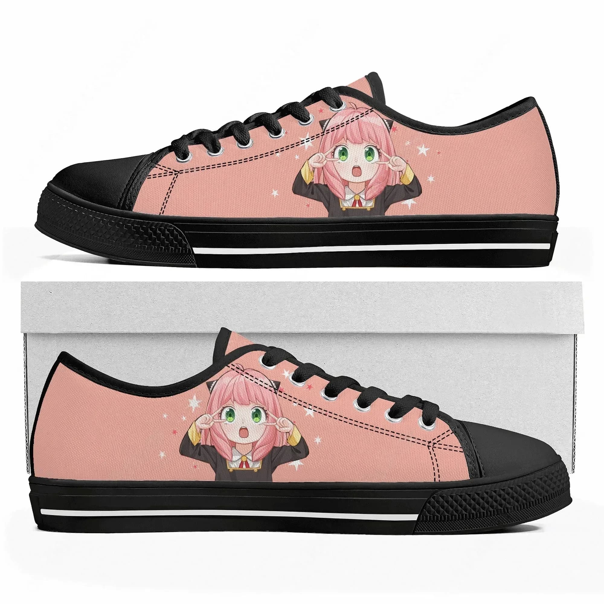 Spy X Family Anya Forger Low Top Sneakers Mens Womens Anime Cartoon Canvas Footwear Custom Made Black Shoes