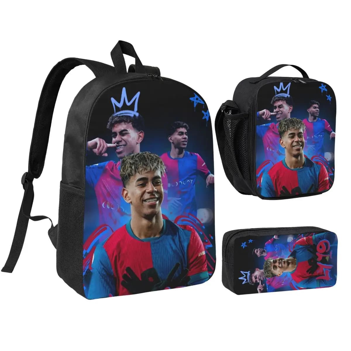 Soccer Number 19 L-Lamine Y-Yamal 3pecs/set Backpack for Student High School Shoulder Bag Lunch bag Pencil Case