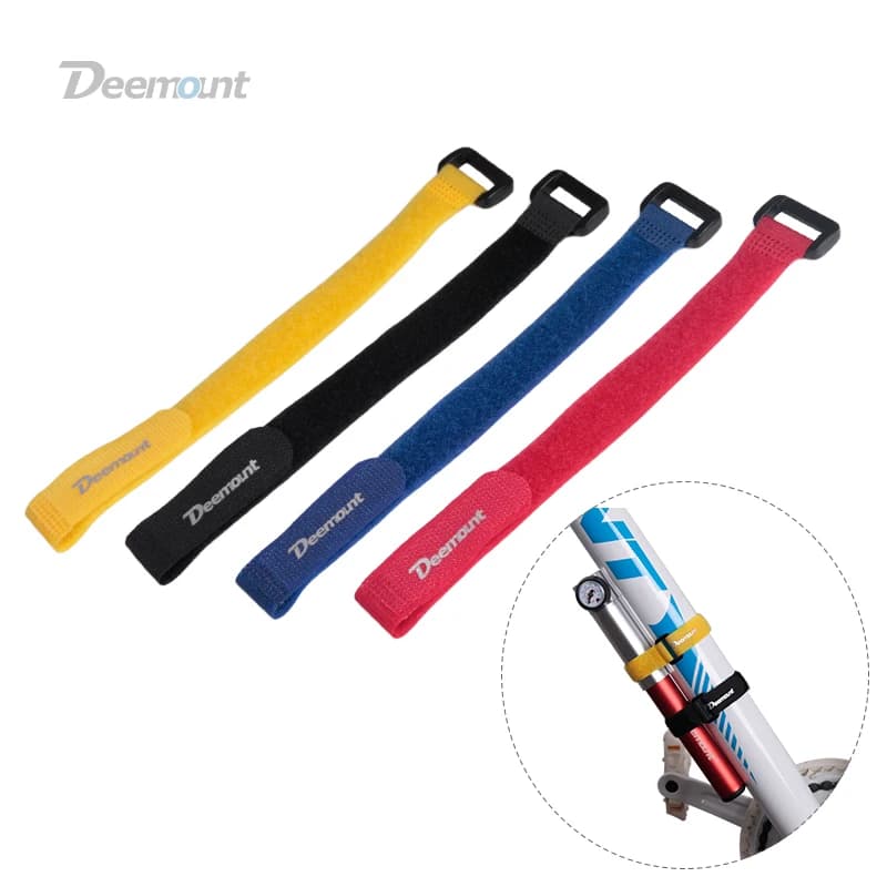 Deemount 4PCS Nastro adesivo con gancio/anello in nylon per bicicletta, cinturino autoadesivo, cavo per bici, fascetta per pompa, fascia per bottiglia, torcia elettrica