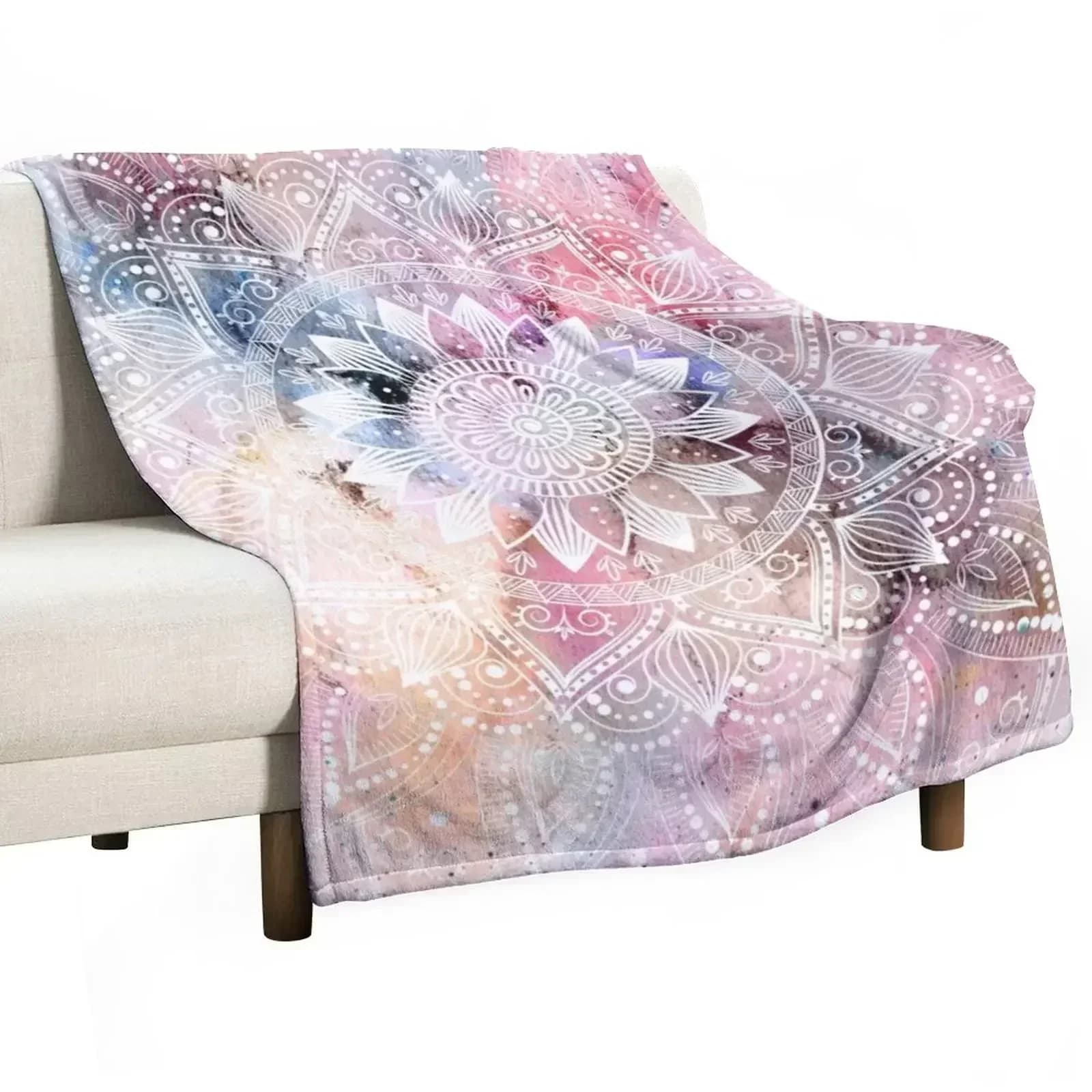 Whimsical white watercolor mandala design Throw Blanket Thermal Sleeping Bag manga Single Blankets For Baby Retros Blankets