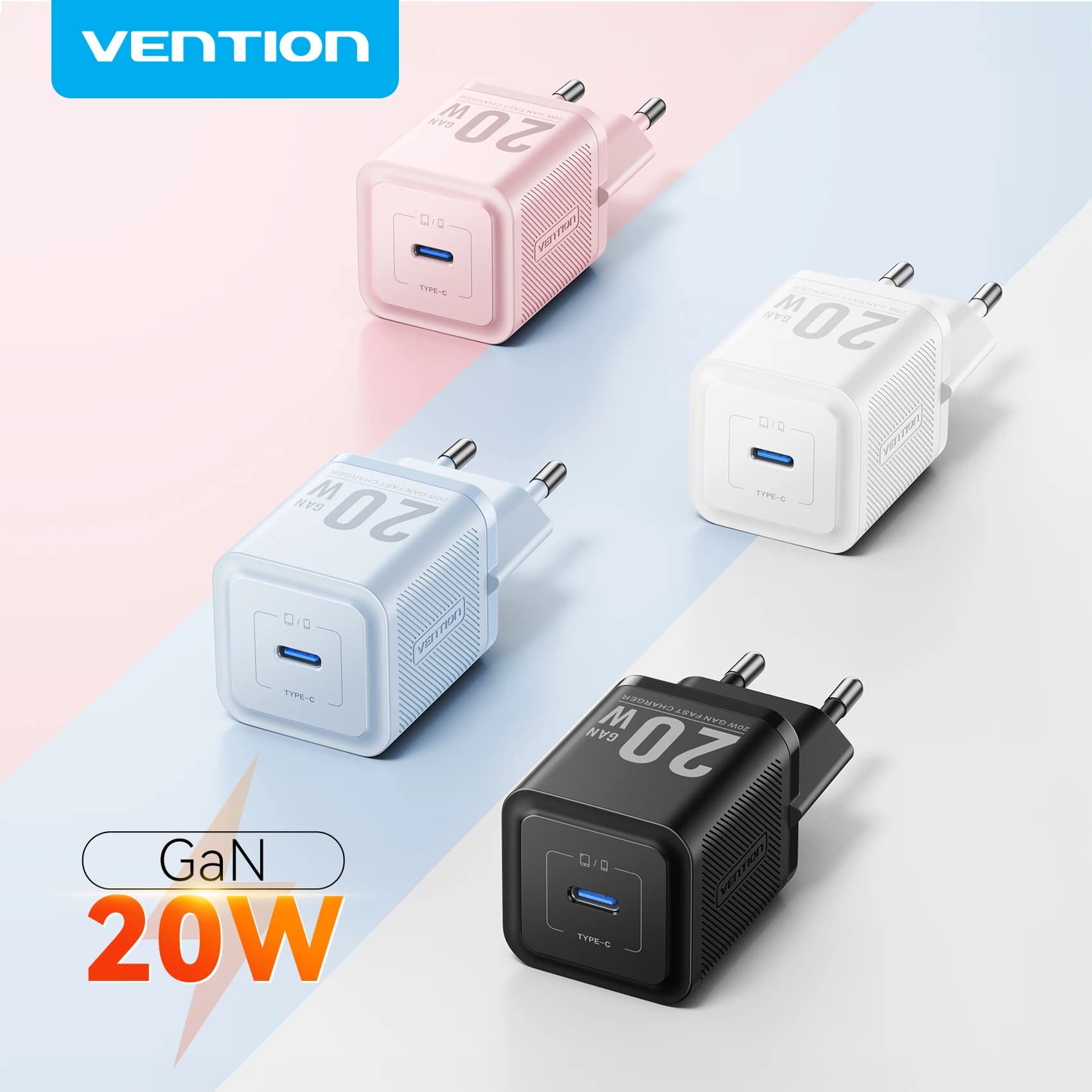 Vention 20W GaN Caricatore PD3.0 QC4.0 USB C Caricatore del telefono per iPhone 16 15 14 Pro Max Samsung S25 Xiaomi Tablet Ricarica rapida