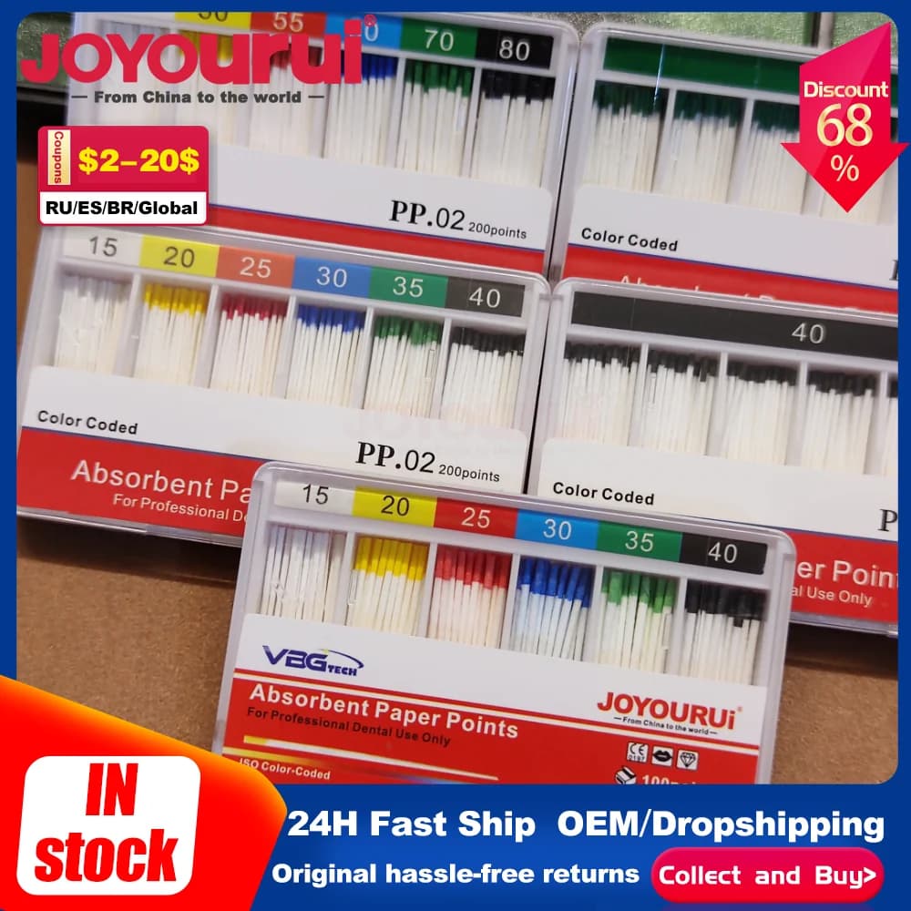 Punti di carta assorbente dentale Punte di carta che assorbono l'umidità Taper0.06 0,04 15 # 20 # 30 # 25 # 40 # 35 # Consumabili Cliniche Dentista a cono