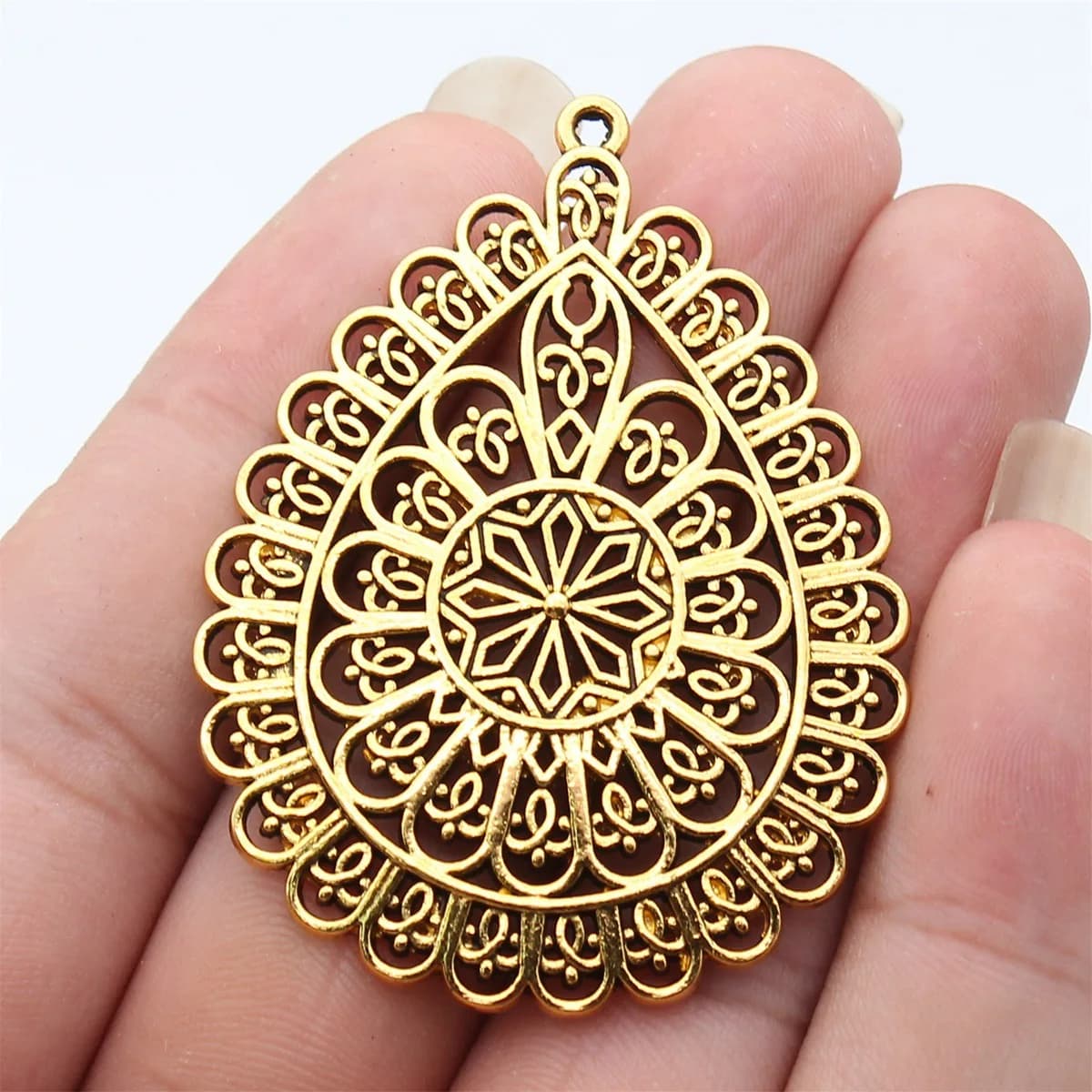 1pcs 59x44mm Antique Gold Color Hollow Flower-Shaped Water Drop Charms Handmade Jewelry Making Accessories