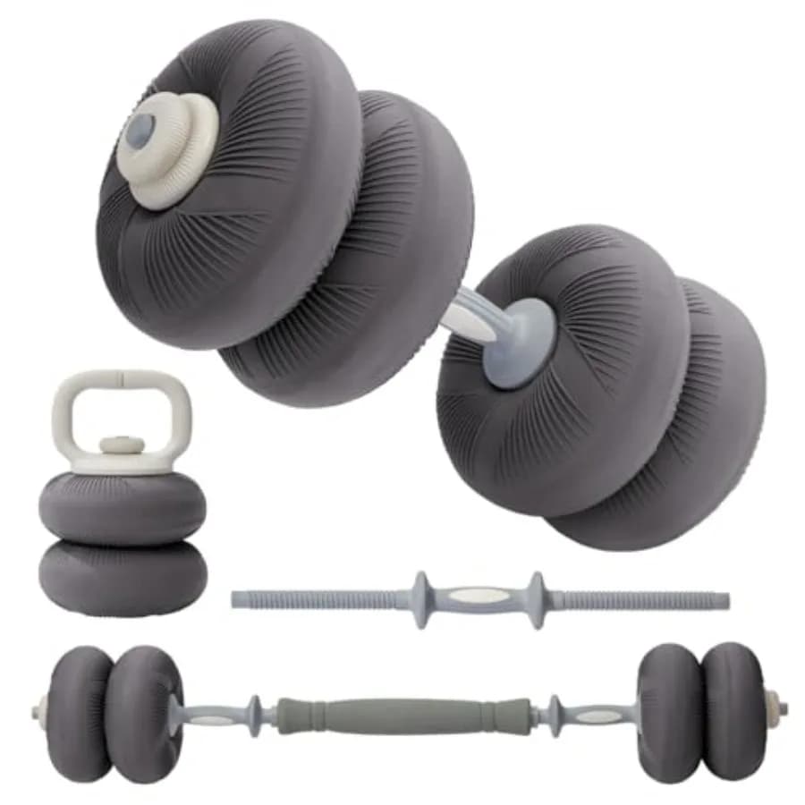 Set of Adjustable 4 in 1 Manubri with Connector for Fitness Exercises at Home, Black Steel Weight Plates, Multifunctional Use