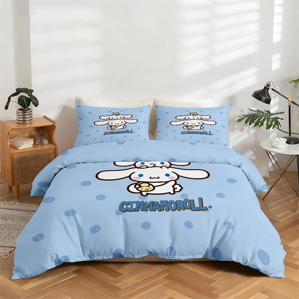 Set di biancheria da letto con stampa digitale ad alta definizione in 3 pezzi, set copripiumino con motivo floreale grande Cinnamoroll, include 1 copripiumino + 2 federe, adatto per camera da letto, camera degli ospiti, decorazioni per la casa, copripiumino + federe in fibra di poliestere, biancheria da letto ultra morbida, tessuto spesso, adatto a tutte le stagioni, lavabile in lavatrice