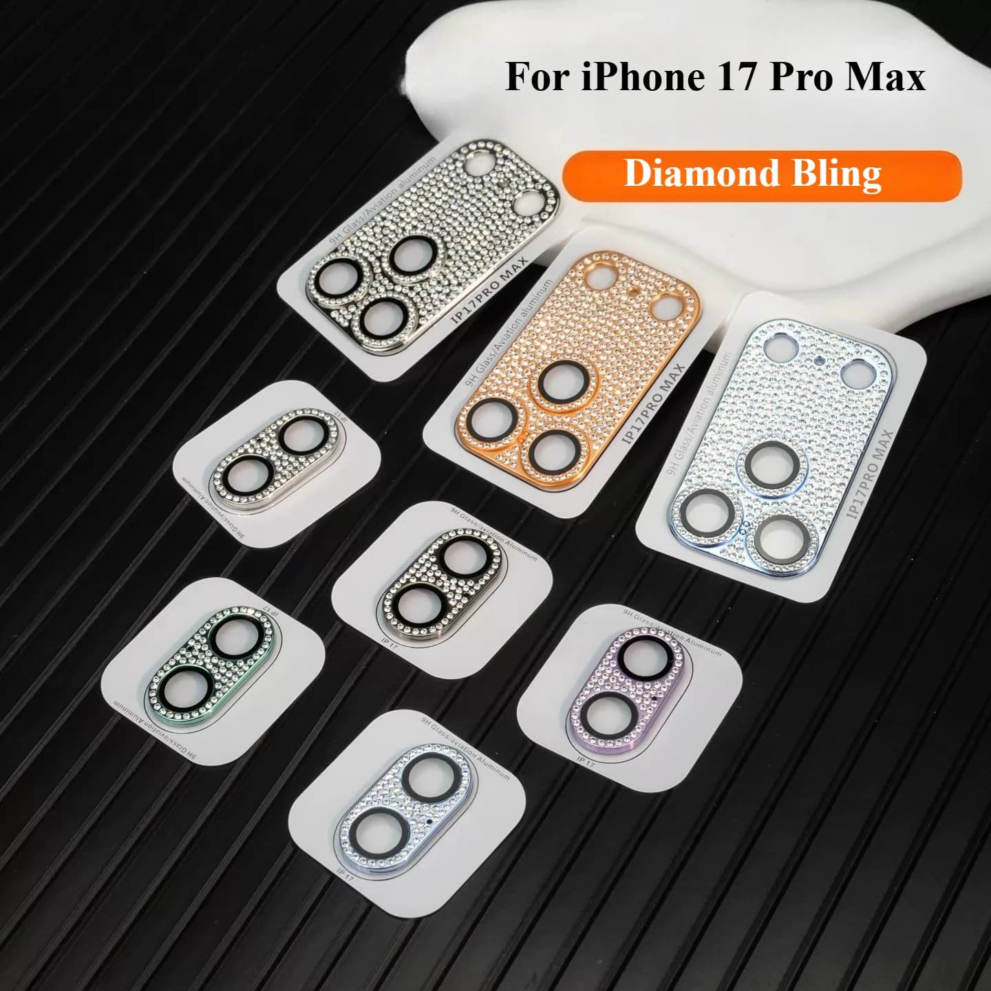 Pellicola Protettiva Lusso Colorata con Diamanti Bling e Strass per Fotocamera iPhone 17 Pro Max 17 Pro, Anello HD in Vetro Temperato, Protezione Completa Posteriore