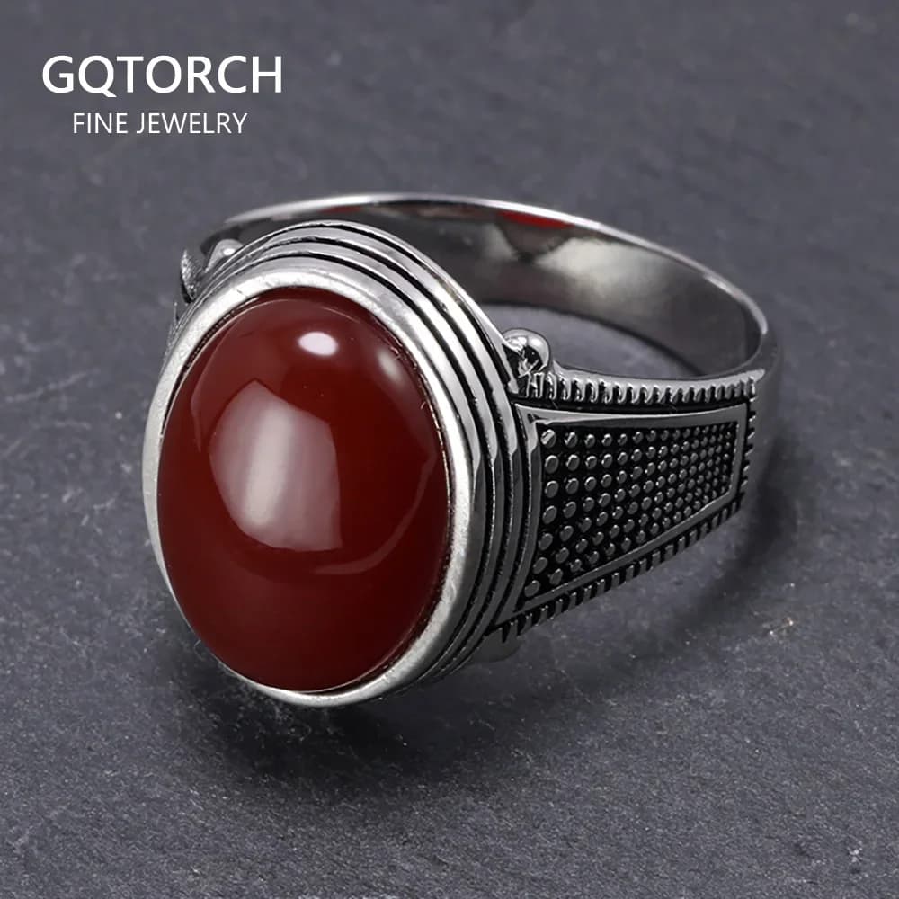 Guaranteed 925 Sterling Silver Rings Antique Men's Turkey Rings With Stones Natural Onyx Multi Colors Turkish Jewelry Ringen