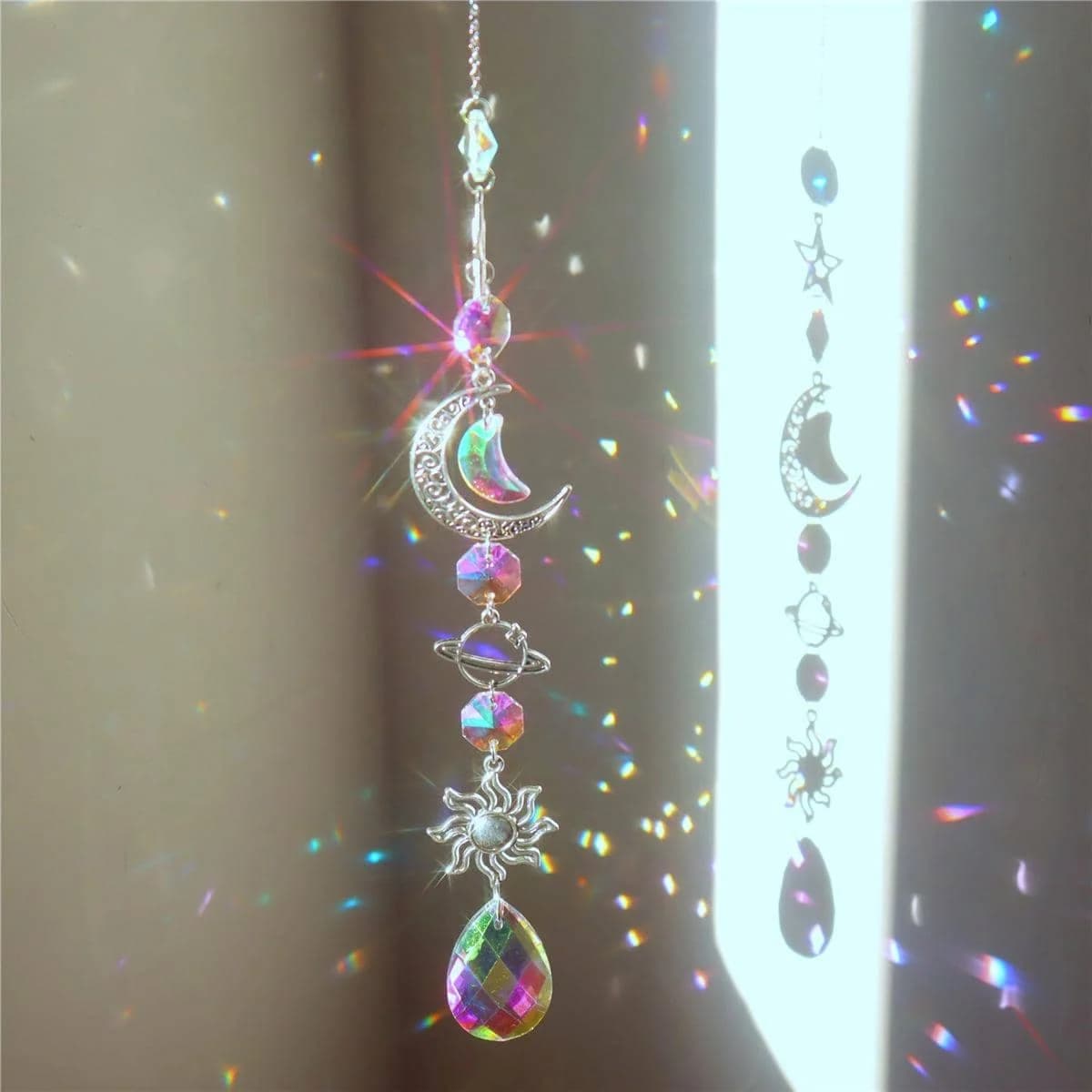1 Pc Galaxy Star Moon Crystal Wind Chime Pendant for Home Decoration Outdoor Garden Suncatcher Holiday Party Supplies