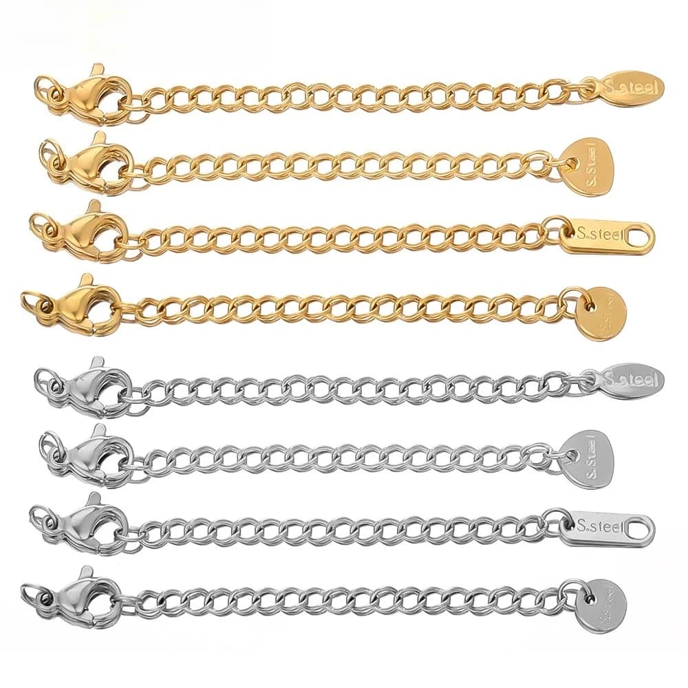 Catene di estensione in acciaio inossidabile con fermagli a moschettone a coda estesa per gioielli fai-da-te che realizzano connettori per braccialetti e collane