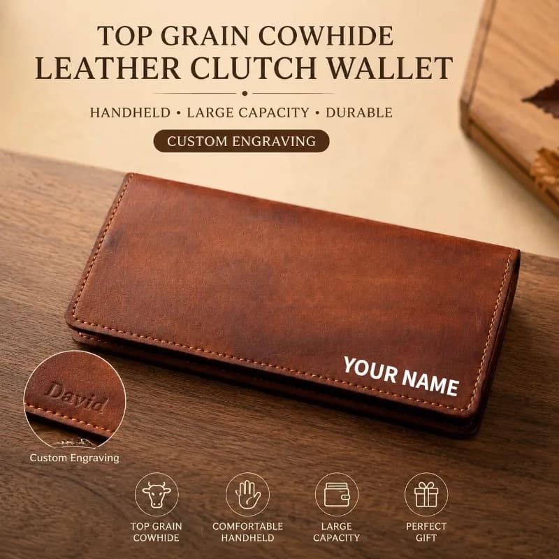Vintage Genuine Leather Clutch Wallet Passport Holder Multi Card Slots Handmade Cowhide Wallet Travel Gift Custom Engraved