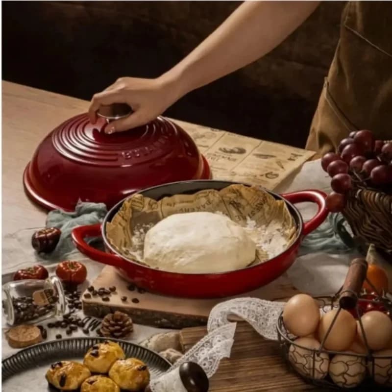 Double Ear Round Pan Cast Iron Bread Pot Corrosion-resistant pots with lid tray for high aesthetic bottom cooking