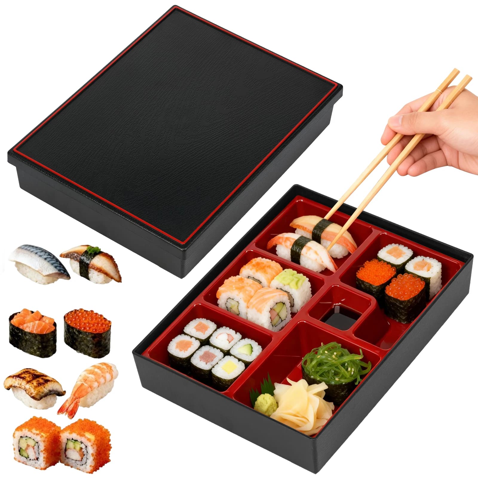 2 Pezzi Contenitori per Alimenti Giapponesi Multifunzionali, Scatole Bento per Riso e Sushi, Contenitori con Scomparti Multipli, Vassoi Portavivande