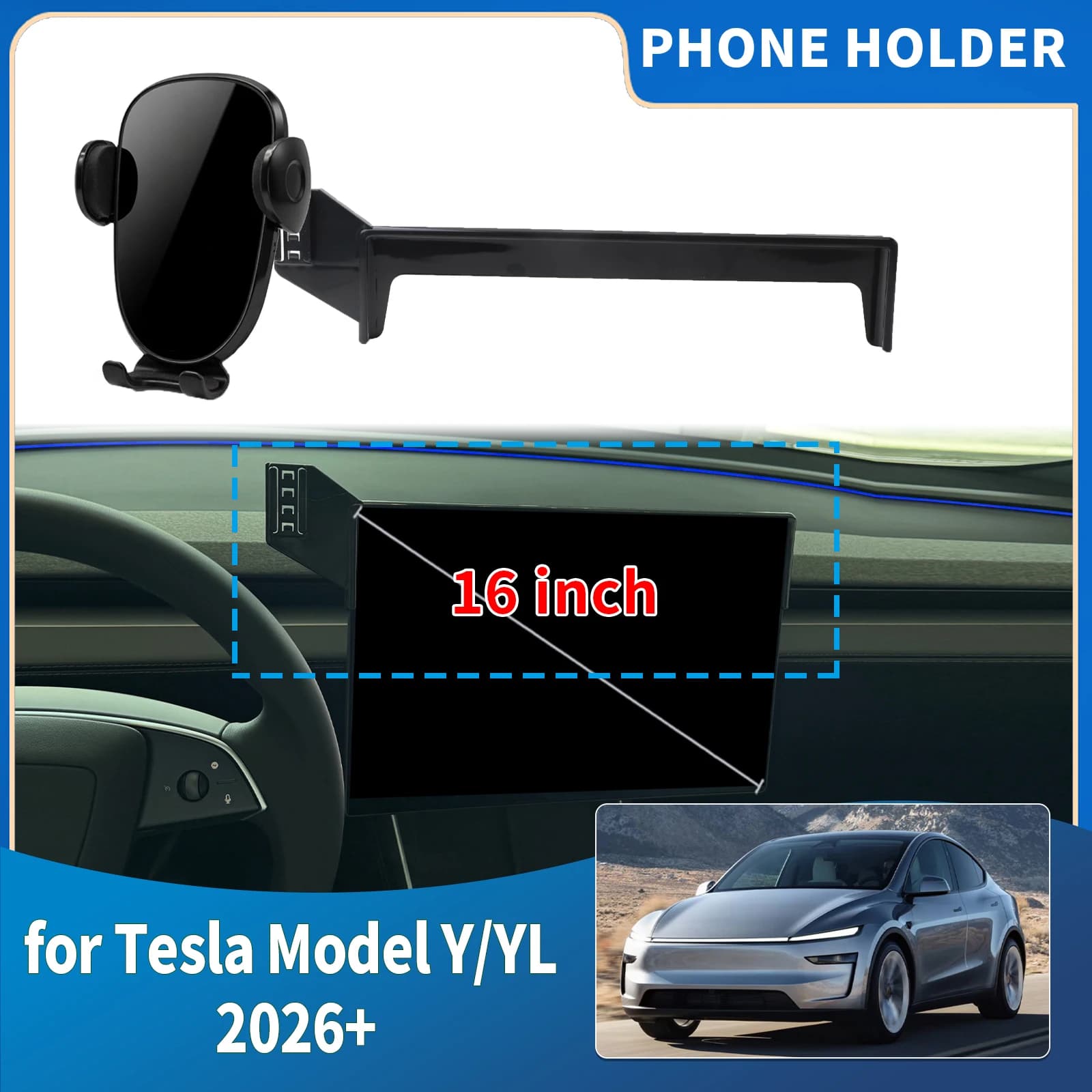 for Tesla Model Y YL L 2026 2027 16inch LHD Integrated Screen Mount Phone Holder Mount Car accessoires