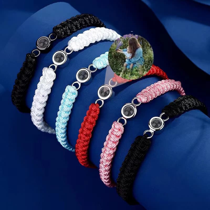 DHQH Bracciale per proiezione di foto personalizzato Bracciale per proiezione di foto personalizzato intrecciato a mano Bracciale con foto di memoria Regalo per lei