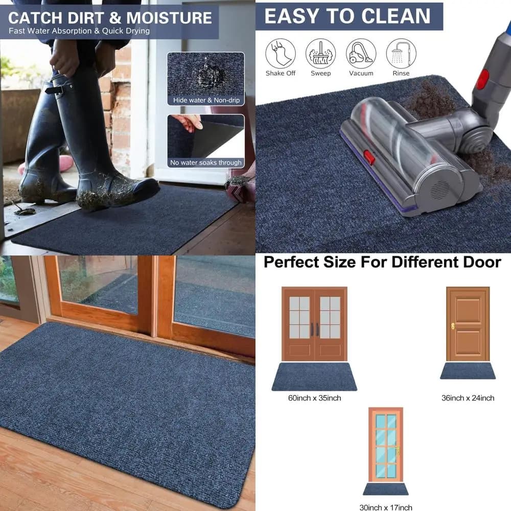 Zerbino antiscivolo per interni/esterni, 60x35, profilo basso, resistente all'acqua, ad asciugatura rapida, adatto ai animali domestici per casa, garage, ufficio