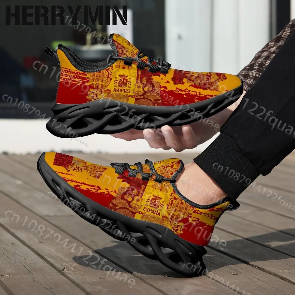 Exclusive Spain Flag Personalized Print Men's Lace Up Running Shoes Soft Sole Breathable Design Board Shoes Selection Gift