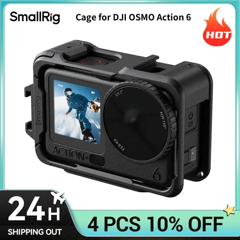 SmallRig Cage per DJI OSMO Action 6 con attacchi Cold Shoe / a sgancio rapido, Edizione Base, Foro per cinturino integrato, Gabbia per action camera