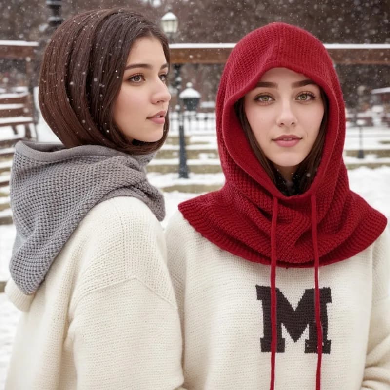 One-Piece Knit Balaclavas Mask A Women Winter Beanie Hats Neck Circle Scarf Ski Snow Hat MZr12
