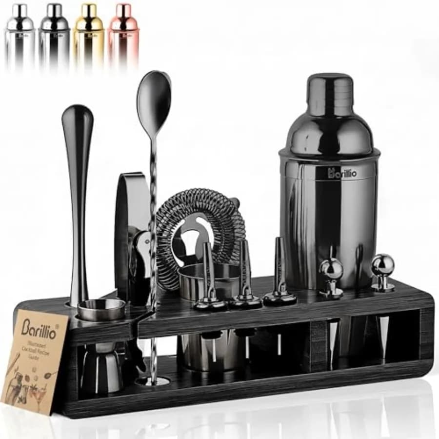 Set da Barman in Acciaio Inox con Shaker per Cocktail e Supporto, Strumenti da Bar per Mixology con Shaker, Mixer e Muddler per Cocktail - Casa