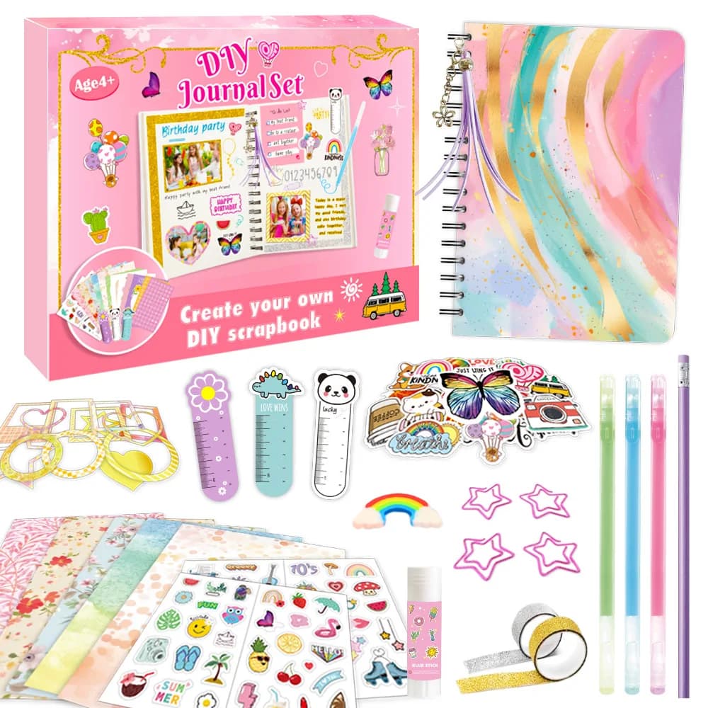 Cartoon Cute DIY Child Diary Set Scrapbook Set Gift Journal Set Includes Notebook Stickers Notes Pencils Erasers for The Childre