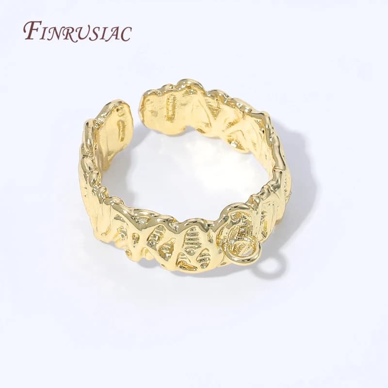 18K Gold Plated Open Adjustable Ring Blank Base,Brass Ring Setting with Loop,DIY Jewelry Making Components For Charm Pendant