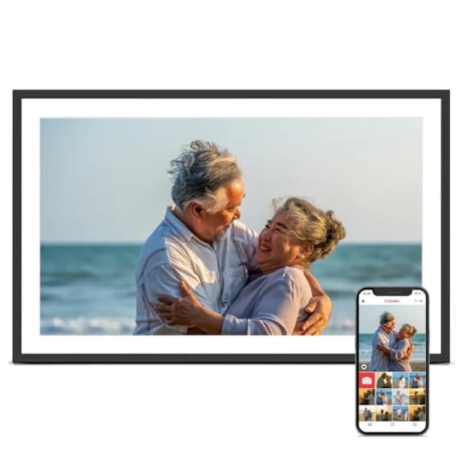 Cornice Digitale 15.6 Pollici Grande Frameo Cornice Fotografica Digitale WiFi 32GB 1920 * 1080 IPS HD Touch Screen da Tavolo e da Parete