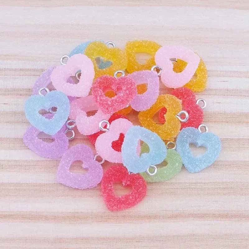 10Pcs/Lot Kawaii Heart Shaped Soft Candy Resin Charms Colorful Cute Pendants Bulk Supplies For Earrings Bracelets Jewelry Making