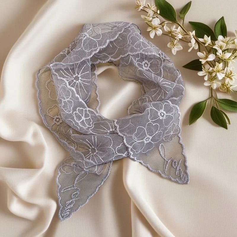 Lace French Silk Scarf Retro Women's Headband, Small Long Strip Narrow Collar Ins Tied Hair Streamer Tied Bag Suit