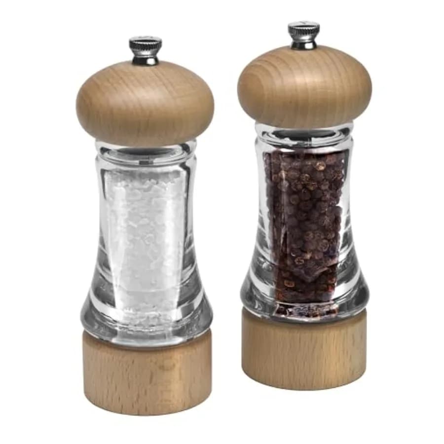 Set Regalo Basic Woods Mill - Macinapepe e Saliera Regolabili - Utensili per Spezie Ricaricabili - Strumento da Cucina Lavabile a Mano - Legno