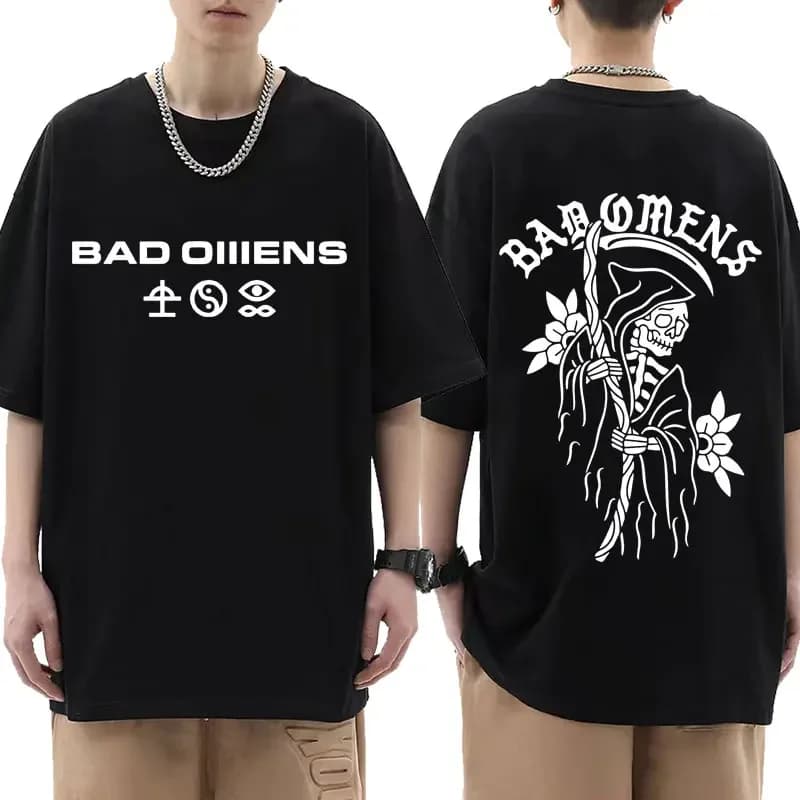 Maglietta Bad Omens Band Tour Maglietta musicale americana La morte della pace della mente Maglietta grafica scheletro Maglietta gotica stile rock da uomo