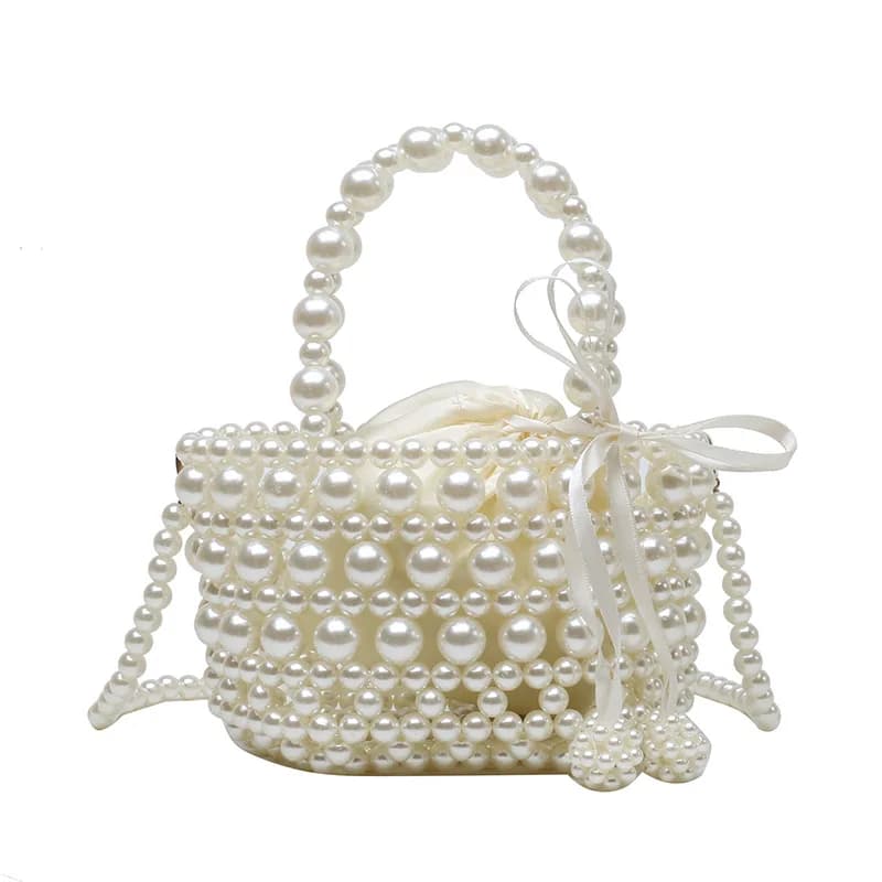 Women's Fashion Shoulder Bag, Hand-woven with Pearls, Elegant High Quality Wallet