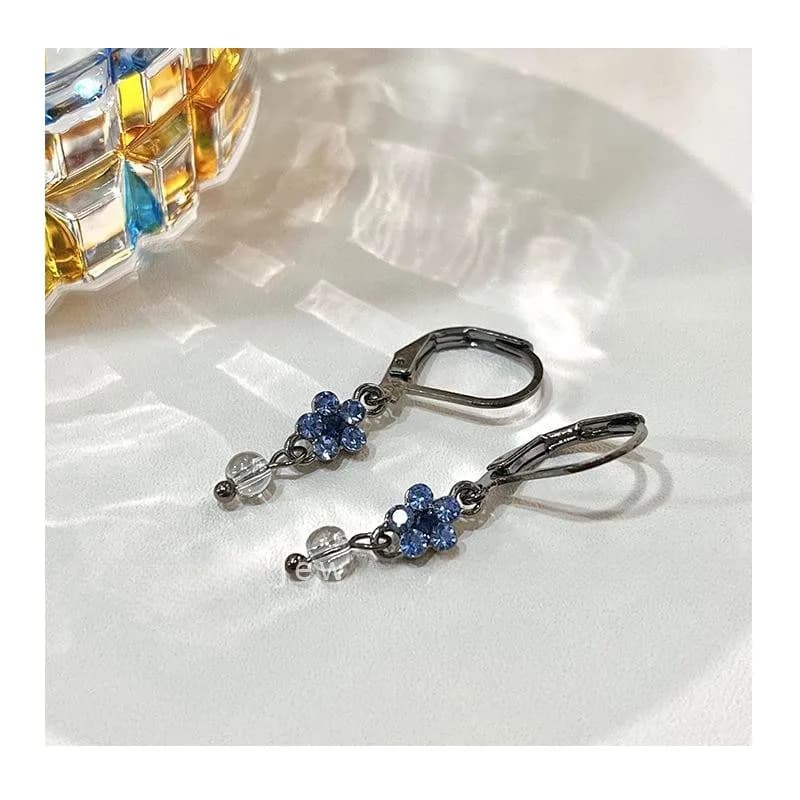 [Elizabeth] The Same Blue Flower Zircon Earrings Niche High-end Jewelry