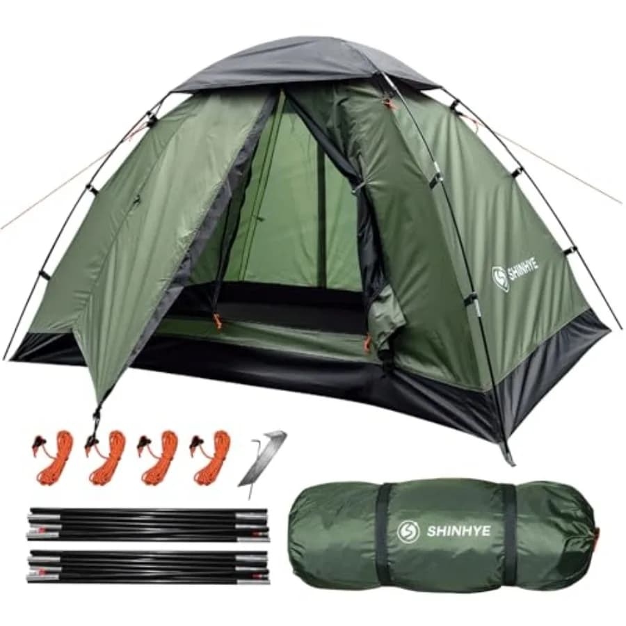 Tenda da Campeggio per 1-5 Persone, Ultraleggera, Impermeabile e Antivento, con Due Porte, Facile e Veloce da Montare