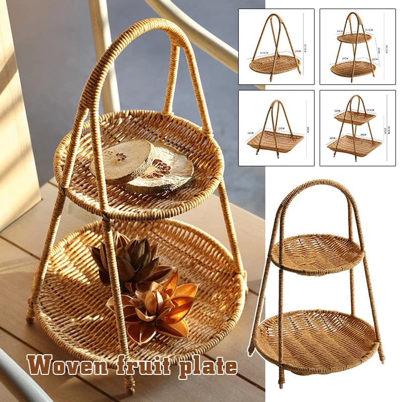 Vassoio portafrutta intrecciato imitazione Rattan, vassoio per frutta secca, porta Snack caramelle, stile europeo, ciotola per frutta secca, piattino pomeridiano