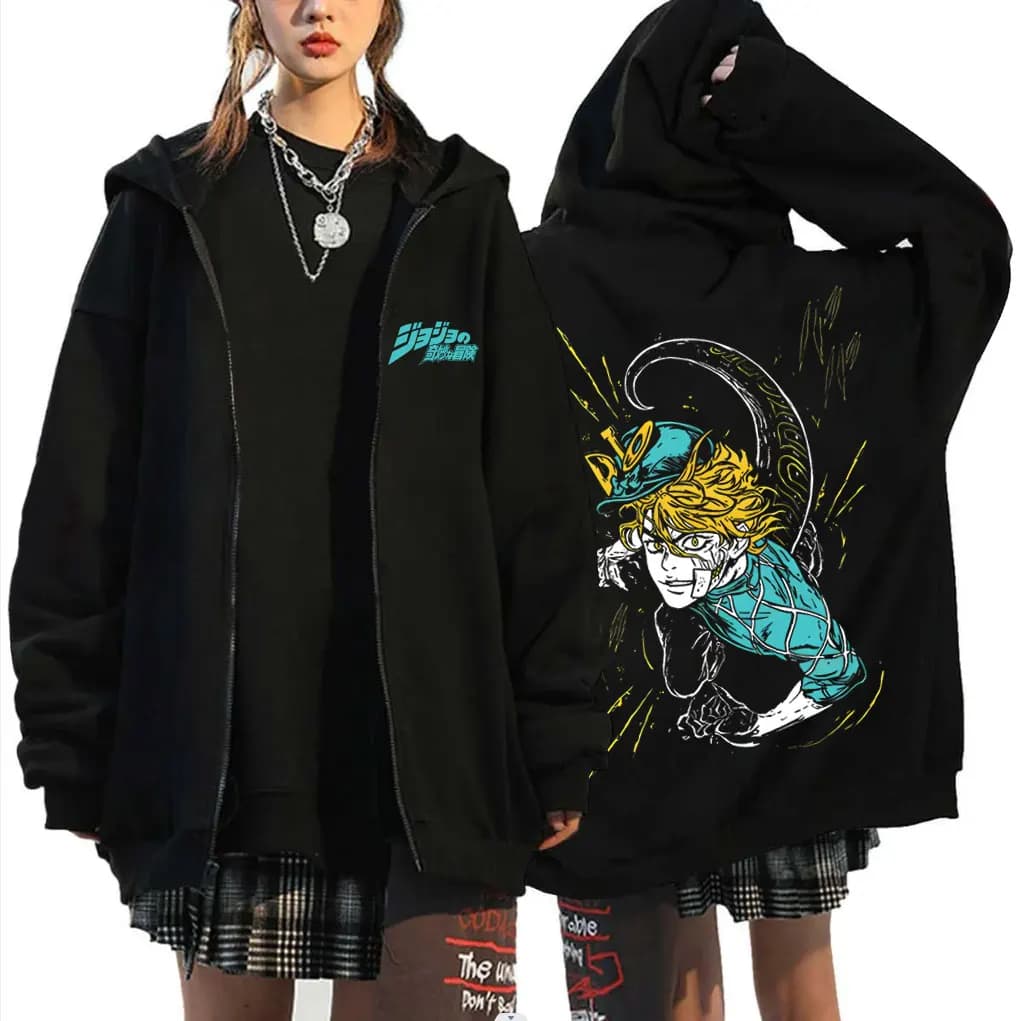 Felpa con Cappuccio e Zip di Diego Brando da Jojo's Bizarre Adventure, Giacca in Cotone Felpato per Uomo e Donna, Cosplay Anime Streetwear